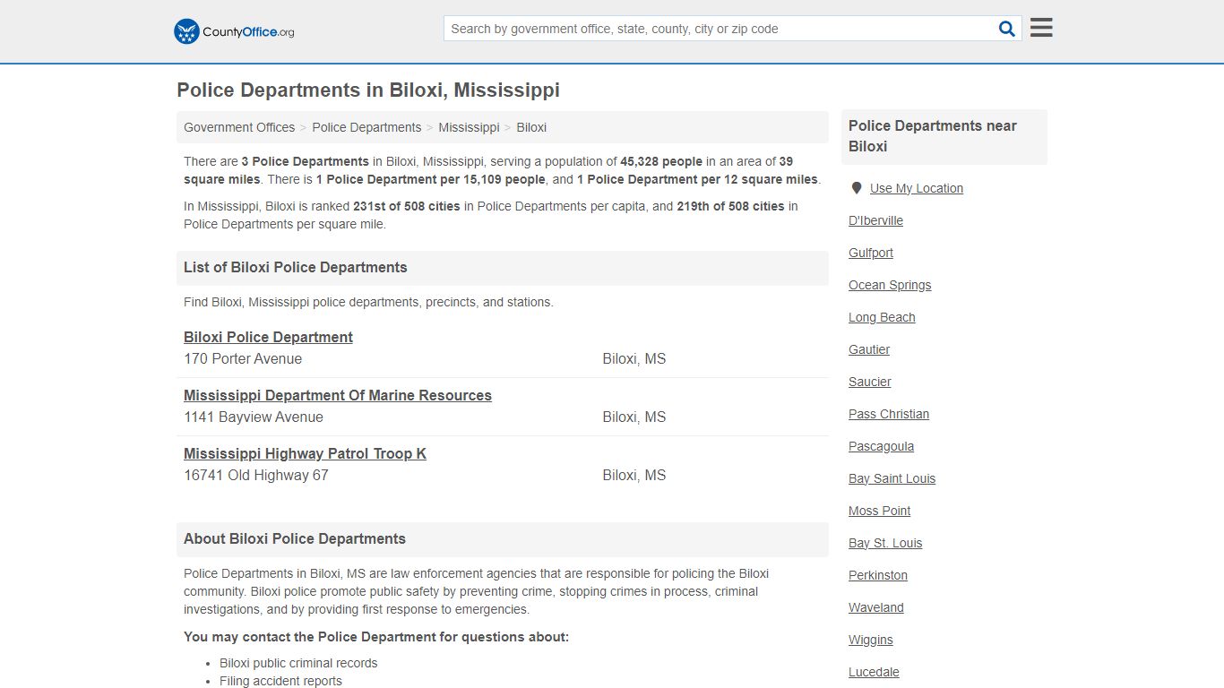 Police Departments - Biloxi, MS (Arrest Records & Police Logs)